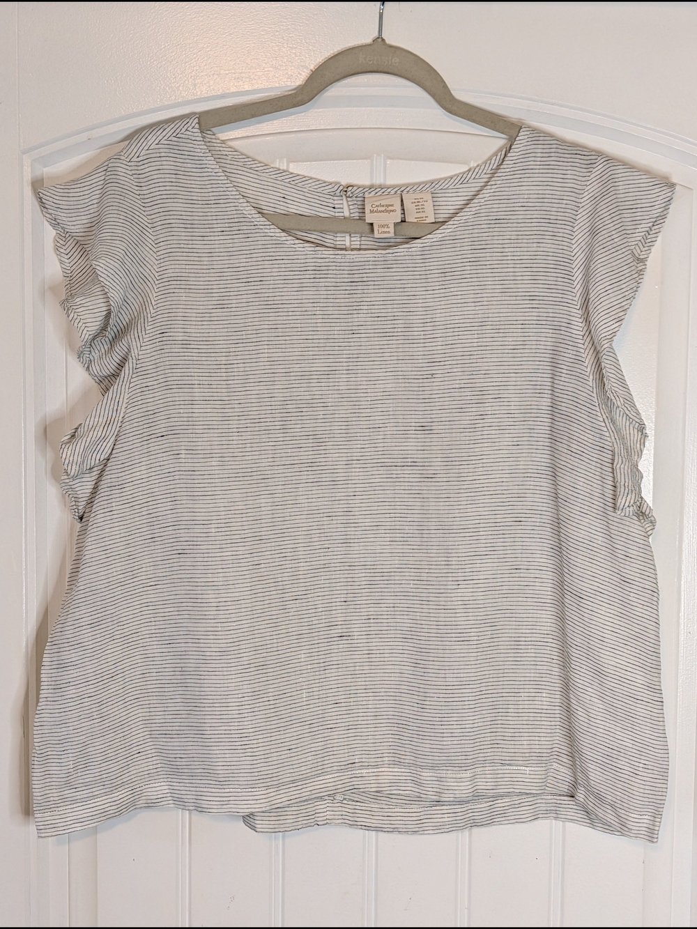 Catherine Malandrino Linen Striped Flutter Sleeve Shirt